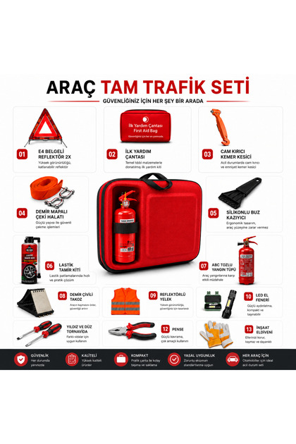 Araç Tam Trafik Seti 20 Parça Muayene Uyumlu Büyük Çantalı