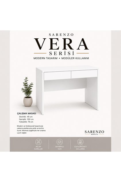Vera Çalışma Masası Beyaz Modern Makyaj Masası