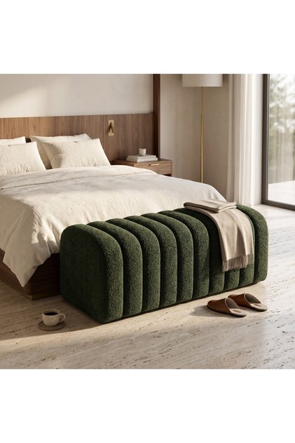 Luxury Yarma Bench – 8 Yarmalı Gövde, Bej Döşeme, Hol ve Yatak Ucu İçin