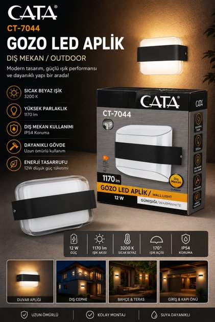 CT-7044 GOZO LED Aplik 12W 1170 lm Dış Mekan Duvar Apliği 3200K Gün Işığı IP54