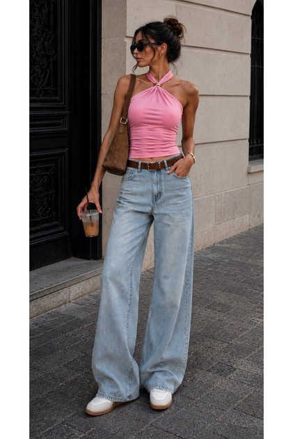 Women's Bluz with Metal Collar Detail and Tie-Up Fastening