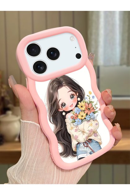 iPhone 17/18 Pro Max Compatible Case with Camera Protector Pink Silicone Couple Phone Case Girl Pattern
