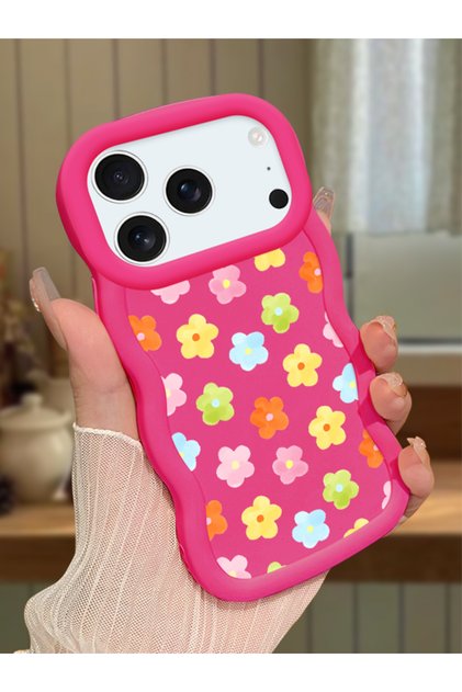 iPhone 17 Pro Max Compatible Case Camera Protector Red Silicone Couple Phone Case Floral Pattern