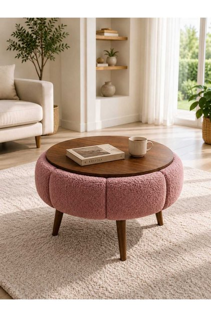 LOTUS Orta Sehpa Welsoft Kumaş Salon Ofis Sehpa EXTRA BÜYÜK ÇAP 70CM GÜLKURUSU