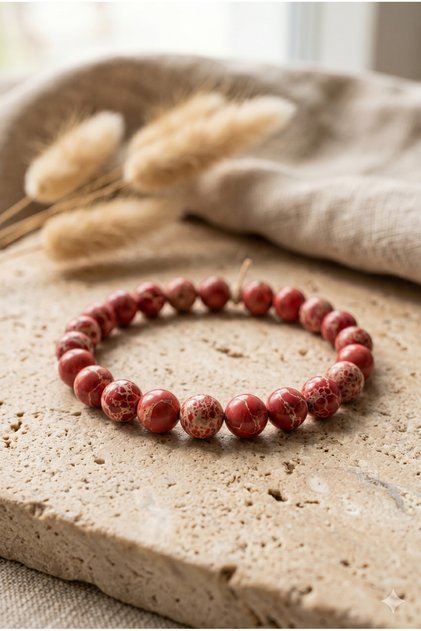 Handmade Red Jasper Round Natural Stone Flexible Bracelet