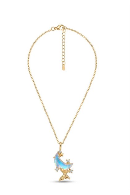 316L Anti-Tarnish Steel Moon and Butterfly Sparkle Detailed Gold Necklace Stylish & Elegant