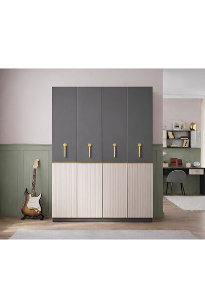 Milas 4 Kapaklı 160x45x190 cm Giyisi, Eşya Dolap/Gardırop Antrasit-Dor