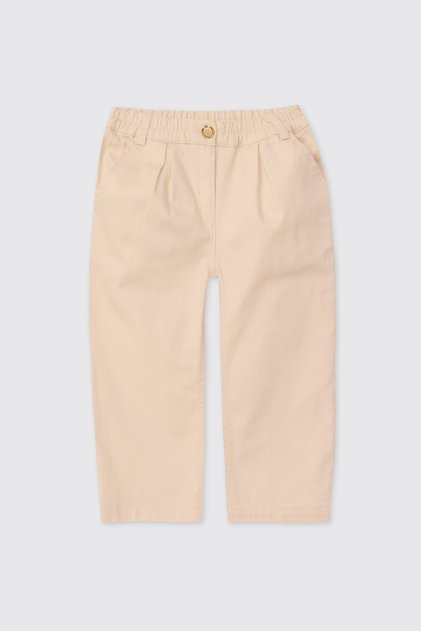 Kız Bebek Beli Lastikli Cepli Bej Pantolon