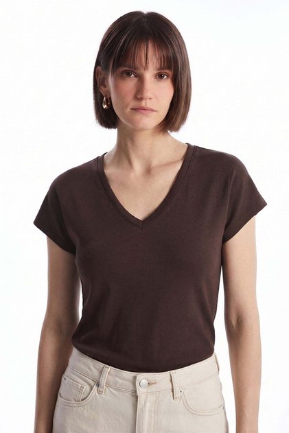 V-Neck Modal Blouse Brown