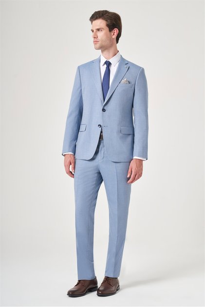 Blue-Grey Mono Collar Striped 6 Drop Slim Fit Full Lining Flexible Suit 1001260901
