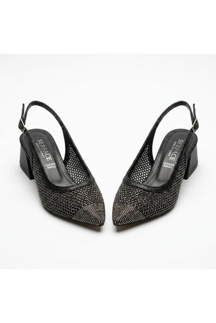 (Serrace) Damla Stone Detailed Closed Toe Women's Shoes Black