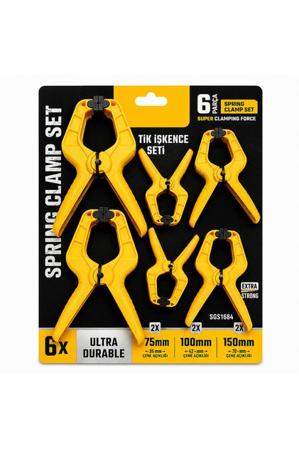 6 Parça İşkence Seti 75 mm 100 mm 150 mm Güçlü Plastik Mandal Kelepçe Spring Clamp Set Ahşap Hobi Tamir Sabitleme Kıskaç Seti