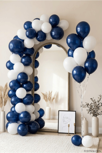 Set of 20 Navy Blue and White Balloons 11 Inch Birthday Party Decoration Organization Balloon