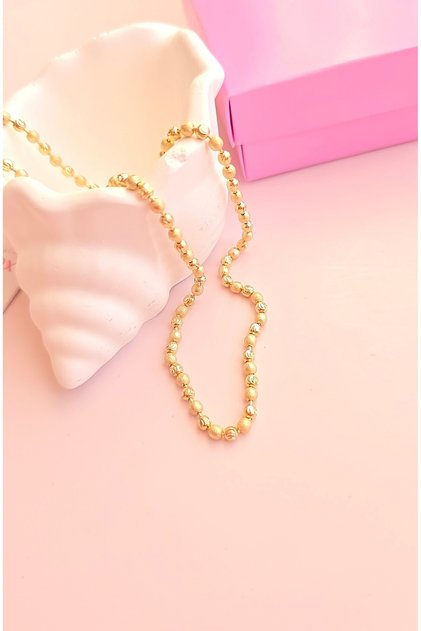 Xuping Gold 14K Altın Kaplama Dorika Boncuklu Kadın Çelik Zincir Kolye (Uzunluk:50 Cm) (Kutulu) (Kalın Model)
