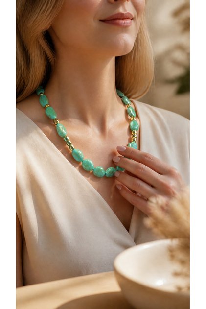 Turquoise Natural Stone-Like Steel Chain Necklace