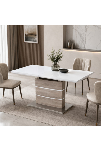 Extendable Dining Table – White with Light Wood