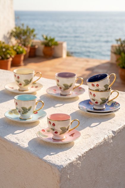 Sirena 6-Person Porcelain Coffee Cup Set - 90 ml