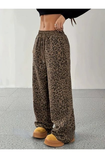Women's High Waist Elastic Lace-Up Wide Cut Two Thread Pants