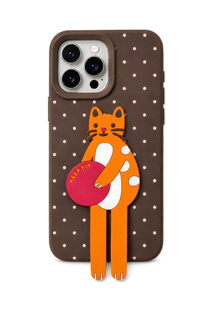 iPhone 15 Pro Max Soft Touch Silicone Phone Case with 3D Cat Figure and Stand