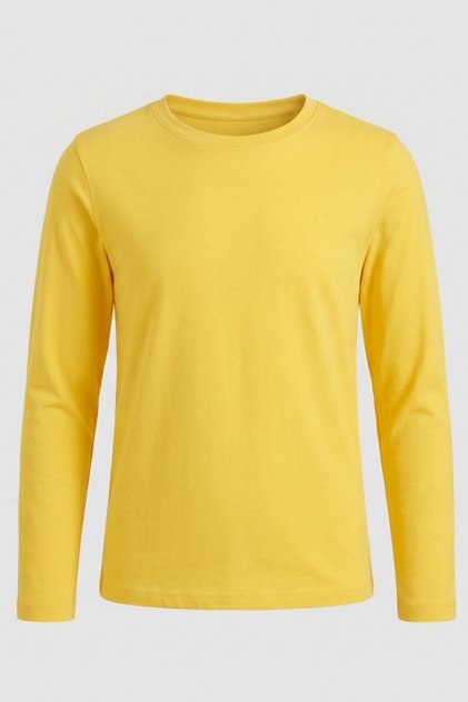 T-Shirt Boys' Basic Yellow T-Shirt Long Sleeve 100% Cotton Crew Neck Unprinted Tshirt (2-13 Years)