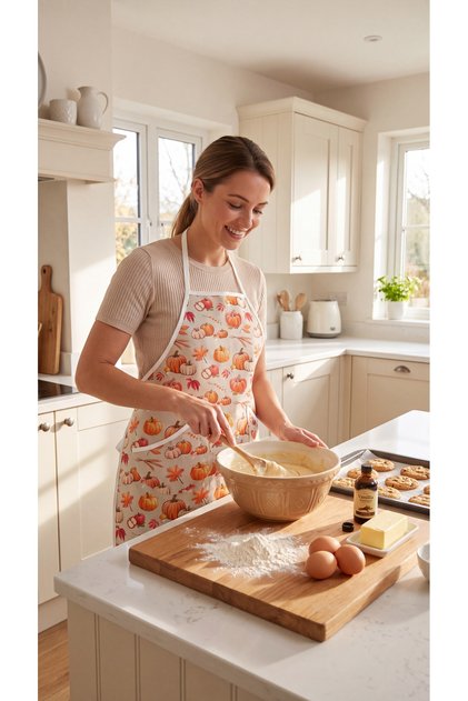 Honey Pumpkin Patterned Duck Fabric Kitchen Apron 68X74 cm | Water Repellent, Stain Resistant