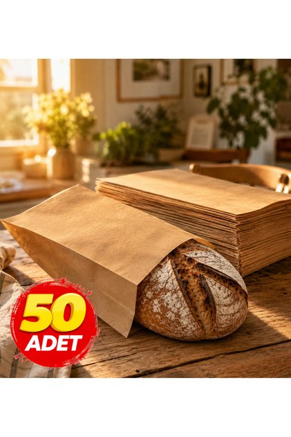 50 Adet Şamua Kraft Kese Kağıdı 18x30+7 cm | Ekmek, Pastane, Fırın ve Paket Servis Kese Kağıdı