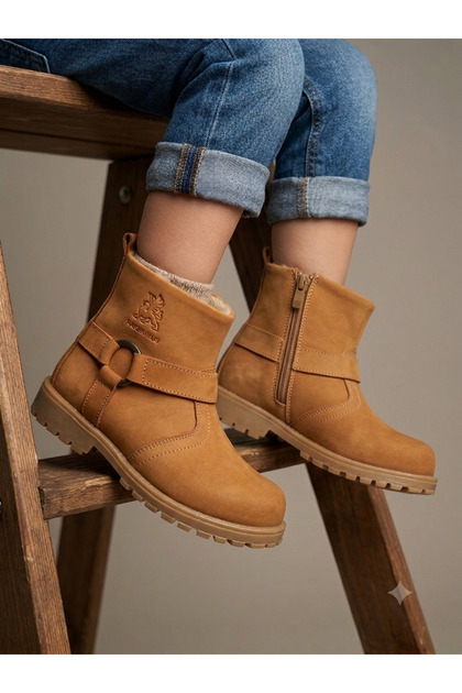 Genuine Leather Yellow Orthopedic Zippered Girls' Boots