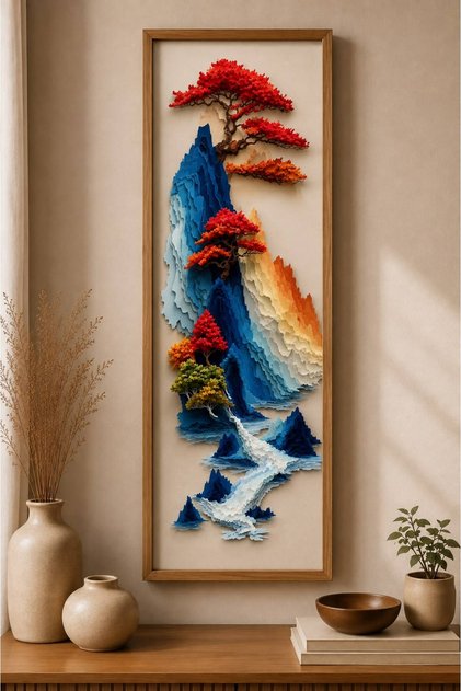 One Piece Real Wood Vertical Panorama Framed Painting