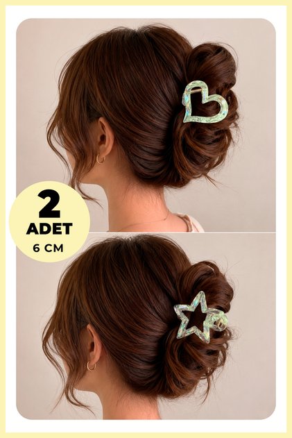 Set of 2 Colorful Star & Heart Hair Clips Imported Lotus Hair Clip Set, Shiny Acrylic Hair Clip