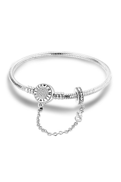 17cm KTB052 925 Sterling Silver Original Snake Chain Heart Clasp Bead Safety Chain Bracelets Fit Cha