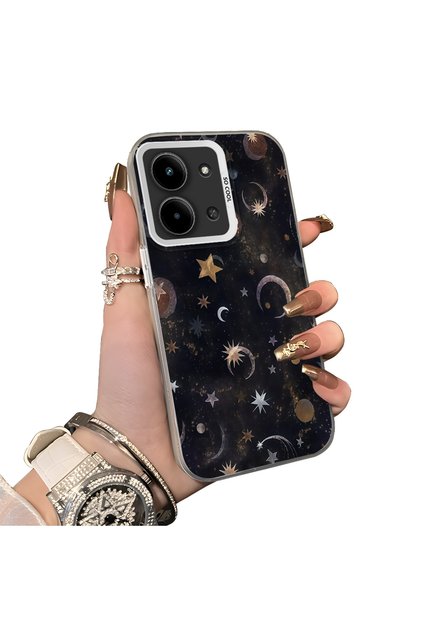 Redmi 15C 5g Compatible Silicone Edge Hard Back Case Couple Phone Case Moon and Star Pattern