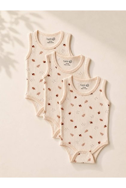 3-Pack 100% Cotton Patterned Ribbed Unisex Baby Undershirt Bodysuit