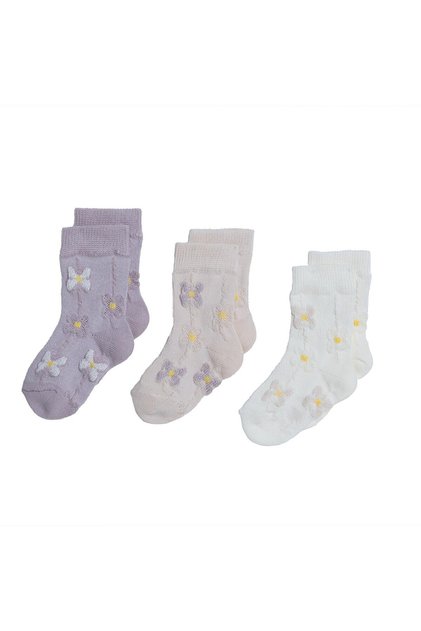 HelloBaby Kız Bebek 3lü Soket Çorap Çiçek Baskılı