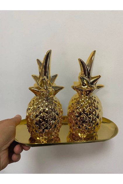 Metal Sunum Tabaklı 2 Li Ananas Dekor