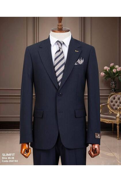 Slim Fit Striped Men's Suit – Stylish Classic Cut