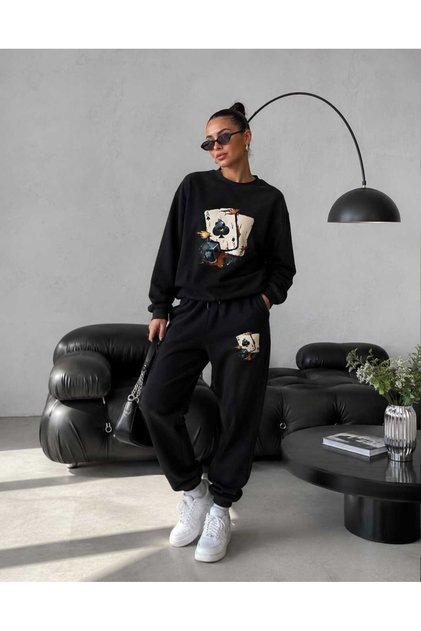 Zero Collar Sweat Suit 2-Piece Combination Winter Shardooned Zar Printed Women's / Unisex Model
