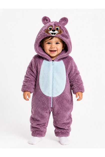 Girl Boy Baby Welsoft Plush Jumpsuit Hooded Zippered Winter Baby Romper Cute Animal Figured Soft Fleece Astronaut Jumpsuit