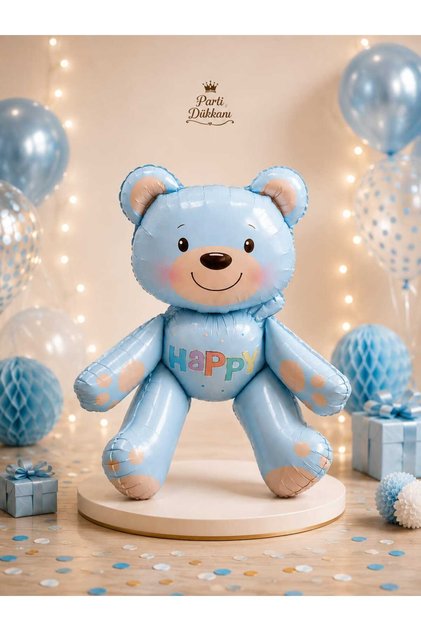 Blue Happy Teddy Bear Foil Balloon 51X54.5 cm – Birthday, Baby Shower, and Children's Party Balloon