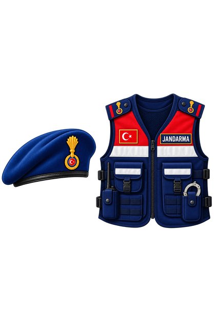 Children's Gendarmerie Costume 2-Piece Cardboard Vest and Hat Set – Soldier Occupation School Show Costume with Drawstring Tie