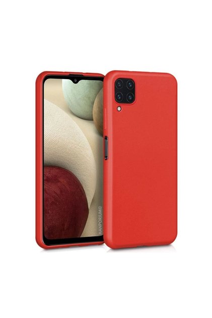 Samsung Galaxy A12 Compatible Silicone Case Pastel Color Tone Flexible Cover with Camera Protection Red