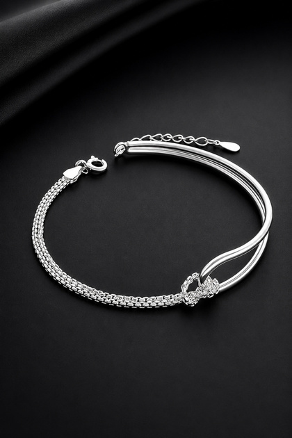 Silver Color Chain Detailed Adjustable Modern Women's Ring