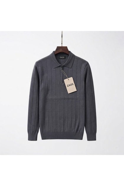 Men's Long-Sleeved Zippered Basic Polywool Knitwear Sweater Regular Fit