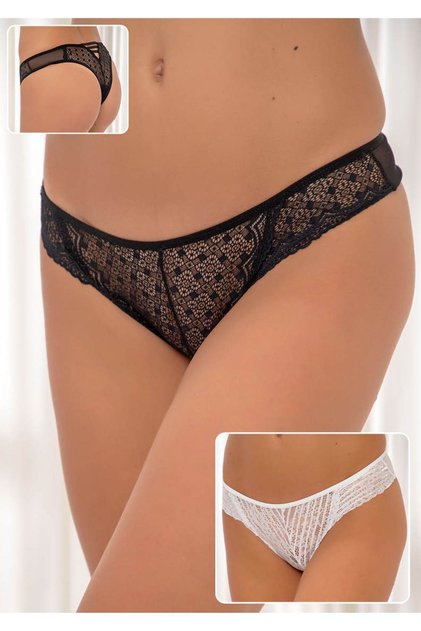 Black-ecru 2-pack Lace Lycra Panties