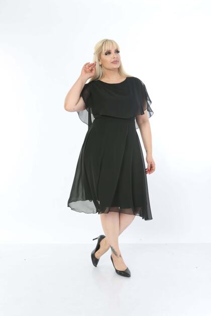 VOLNAY TEKSTL Plus Size Short Chiffon Women's Evening Dress- Trendyol