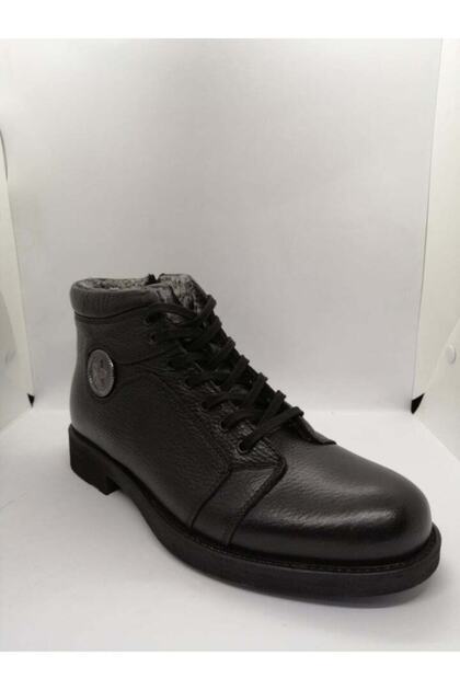 Men's Black Genuine Leather Zippered Boots with Fur Inside