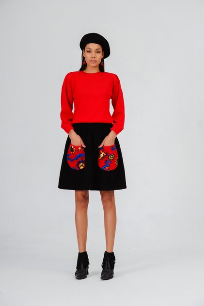 Divitin Flannel Elastic Waist, Pocket, Winter Skirt