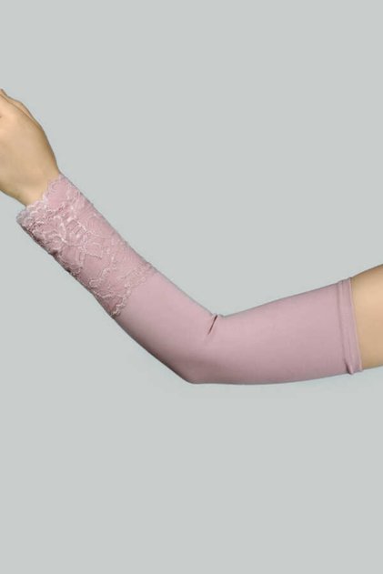 Lace Practical Hijab Sleeve Combed Cotton Prayer Sleeve - Dark Pink