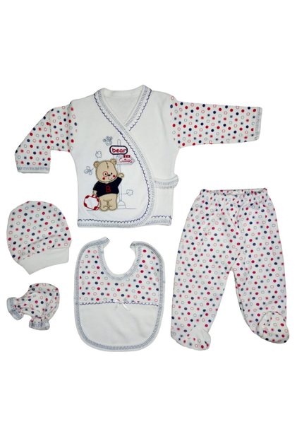 Cute Teddy Bear Embroidered 5 Piece Newborn Hospital Discharge Set