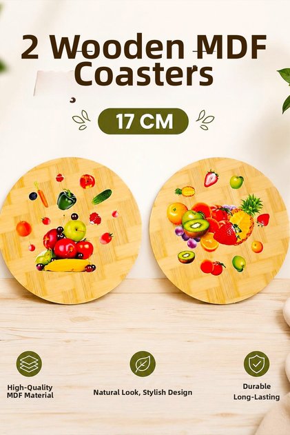 2 Pcs Mdf Wooden Trivets Fruit Design Teapot Bottom Hot Pot Patterned Wooden Trivets