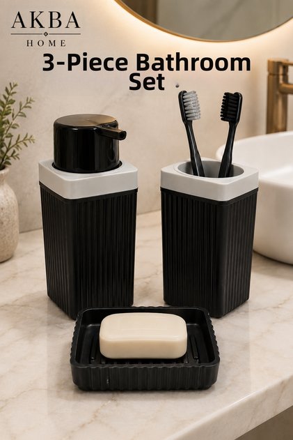 3 Piece Bathroom Set Liquid Soap Dispenser Toothbrush Holder Soap Dish Modern Above the Sink Bathroom Accessory Set